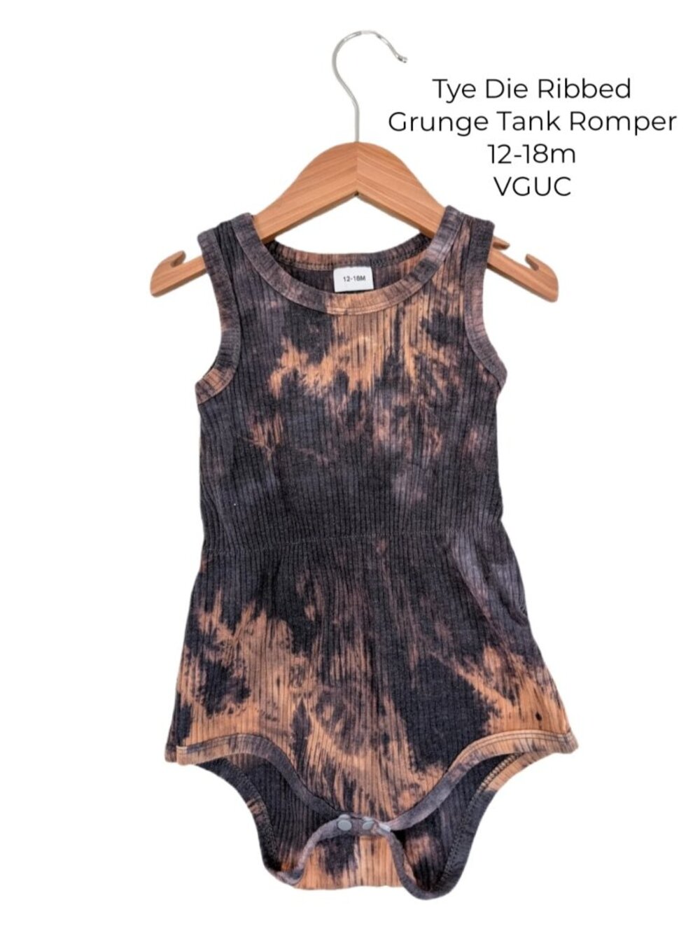 🩵4/$20 Tye Die Toddler Ribbed Distressed Grunge Tank Romper 12-18m‎